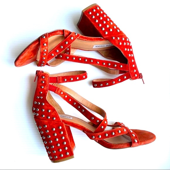 Steve Madden Shoes - Steve Madden Fara Studded Heel Sandals size 10 Rust suede Block heel
